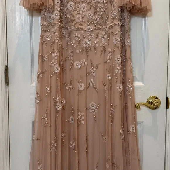 Mac Duggal 9199 Ruffled Floral Embellished Flutter Sleeve A-Line Gown Sz 16 NWT - Picture 7 of 12